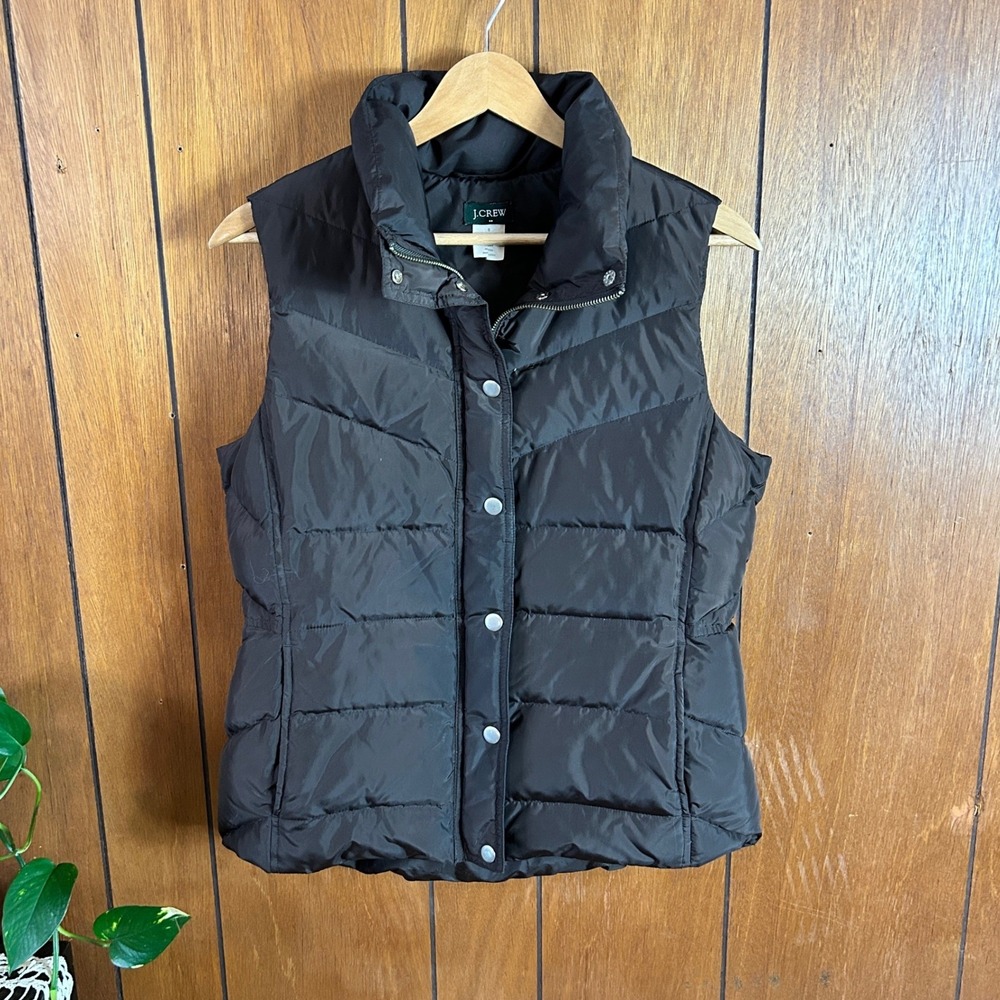 J.Crew Womens Down Puffer Vest Espresso Brown Quilted Snap Zip Small RN77388 - Picture 2 of 9
